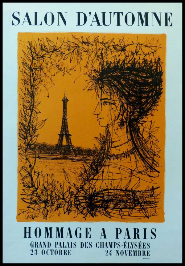 (alt="CARZOU - Hommage à Paris Eiffel tower, original vintage poster lithography, signed in the plate, printed by MOURLOT 1963")