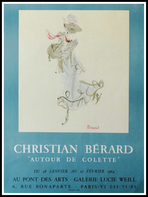 (alt="Christian BERARD - Galerie Lucie WEILL, autour de Colette, original vintage gallery poster, signed in the plate, printed by Mourlot, 1964")