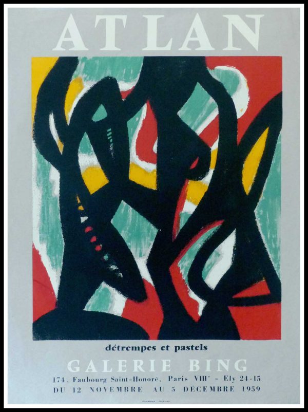 (alt="ATLAN - Gallery Bing Paris, original gallery poster printed by Serigraphy Paris Arts 1959")