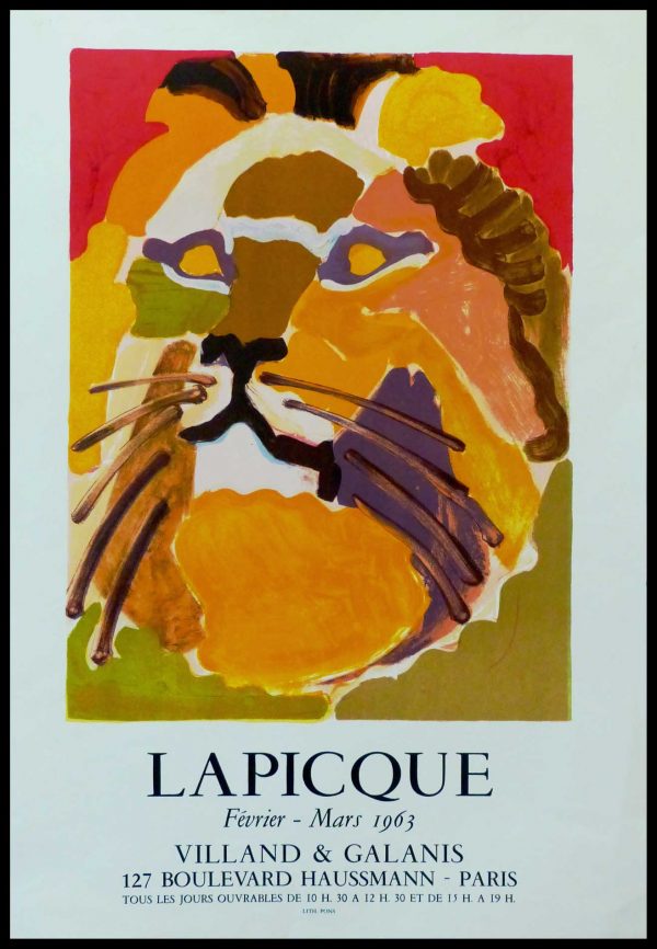 (alt="LAPICQUE, Gallery Villand Galanis, original vintage poster lithography, printed by MOURLOT 1963")