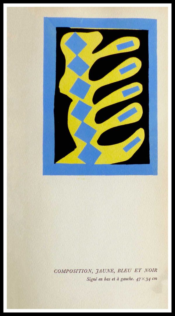 (alt="original stencil Henri MATISSE - Composition jaune bleue et noire1953, printed by Mourlot, 1000 copies, catalogue Berggruen")