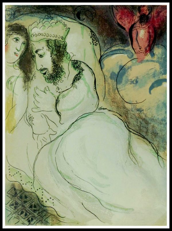 (alt="lithography Marc CHAGALL - Sara and Abimelech, 1960, 6500 copies limited edition, printed by Mourlot")
