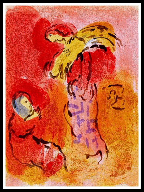 (alt="lithography Marc CHAGALL - Ruth glaneuse, Holly bible, 1960, printed by Mourlot, limited edition")