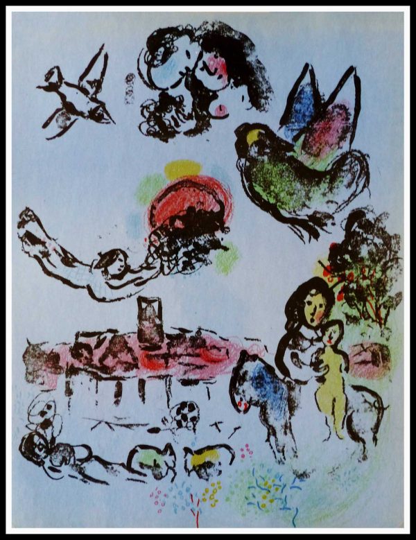 (alt="lithography, Marc CHAGALL - Nocture à VENCE, 1963, printed by Mourlot PARIS")
