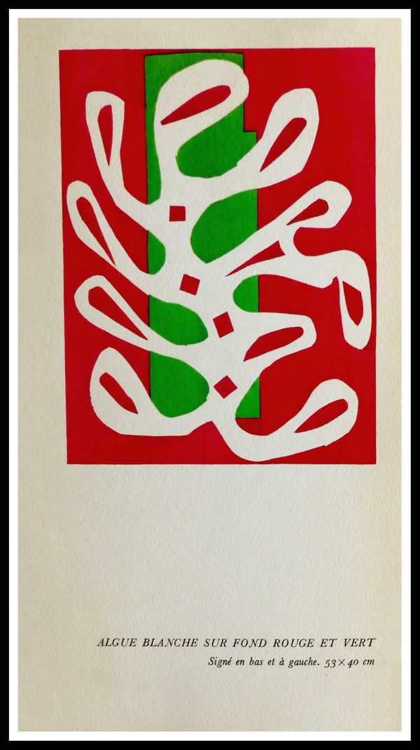 (alt="original stencil Henri MATISSE - Algue blanche sur fond rouge et vert, 1953, printed by Mourlot, 1000 copies, catalogue Berggruen")