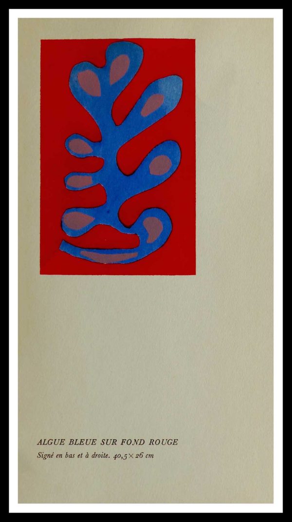 (alt="original stencil Henri MATISSE - Algue bleue sur fond rouge, 1953, printed by Mourlot, 1000 copies, catalogue Berggruen")