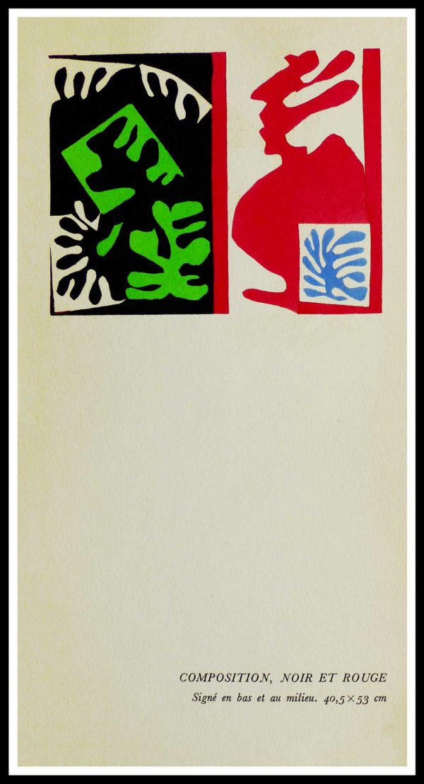 (alt="original stencil Henri MATISSE - Composition noire et rouge, 1953, printed by Mourlot, 1000 copies, catalogue Berggruen")