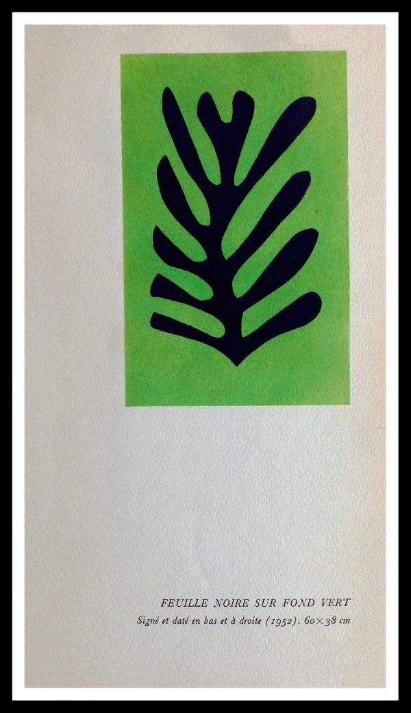 (alt="original stencil Henri MATISSE - Feuille noire sur fond vert, 1953, printed by Mourlot, 1000 copies, catalogue Berggruen")