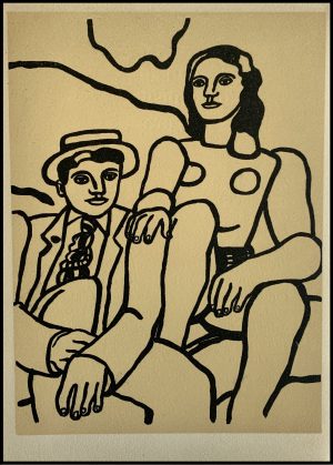 (alt="Lithographie de Fernand Léger "Les deux amoureux" 1952 imprimé par Mourlot, Paris. 1000 exemplaires, edition limitée")