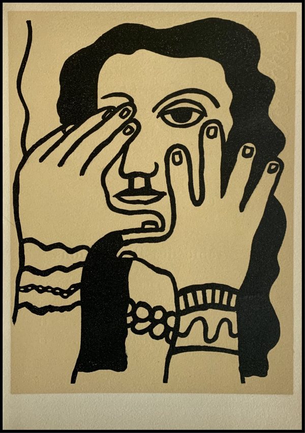 (alt="Lithographie originale de Fernand Léger " Femme aux mains " 1952 imprimé par Mourlot, Paris. 1000 exemplaires, edition limitée")