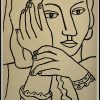 (alt="Lithographie originale de Fernand Léger " Femme pensive " 1952 imprimé par Mourlot, Paris. 1000 exemplaires, edition limitée")