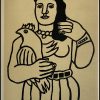 (alt="Lithographie originale de Fernand Léger "La femme au perroquet" 1952 imprimé par Mourlot, Paris. 1000 exemplaires, edition limitée")