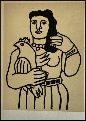 (alt="Lithographie originale de Fernand Léger "La femme au perroquet" 1952 imprimé par Mourlot, Paris. 1000 exemplaires, edition limitée")