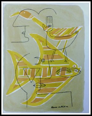 (alt="original lithograph, Traces interstices, Victor Brauner, limited edition printed by Mourlot 1963")