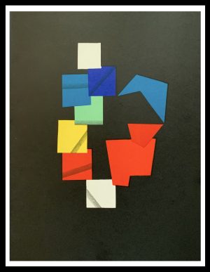 AGAM lithographie originale 1978 31 x 24 cm Composition couleurs sur fond noir Imprimerie Abeille