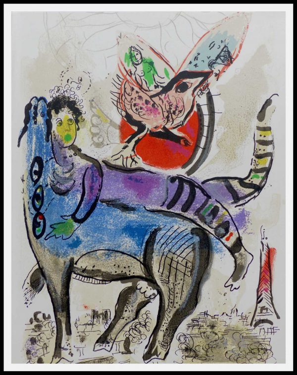 (alt="Lithographie originale en 18 couleurs Marc CHAGALL 31.5 x 24.5 cm la vache bleue 1972 imprimerie MOURLOT Edition limitée")