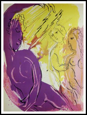 (alt="original lithograph, Marc Chagall, La bible, Ange du paradis, printed by MOURLOT 1956")