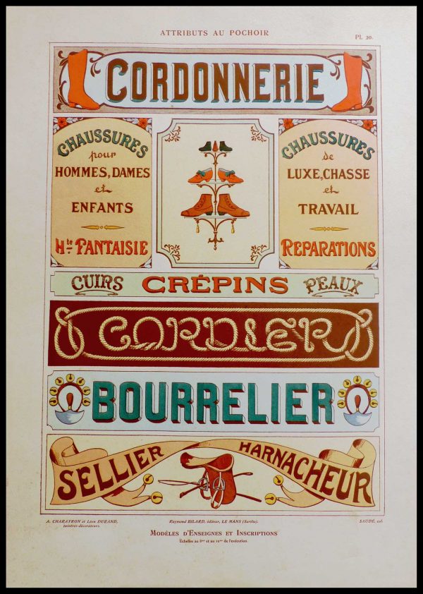 (alt="A. CHARAYRON and Léon Durant - Attributs au pochoir, original lithograph, printed by Raymond Bilard, 1914, art deco")