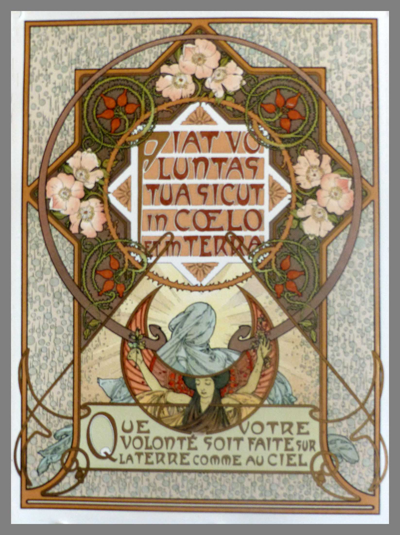 LE PATER QUE VOTRE VOLONTE SOIT FAITE SUR LA TERRE COMME AU CIEL 40 x 30 cm condition A+ Lithographie Originale Alphonse MUCHA 1899