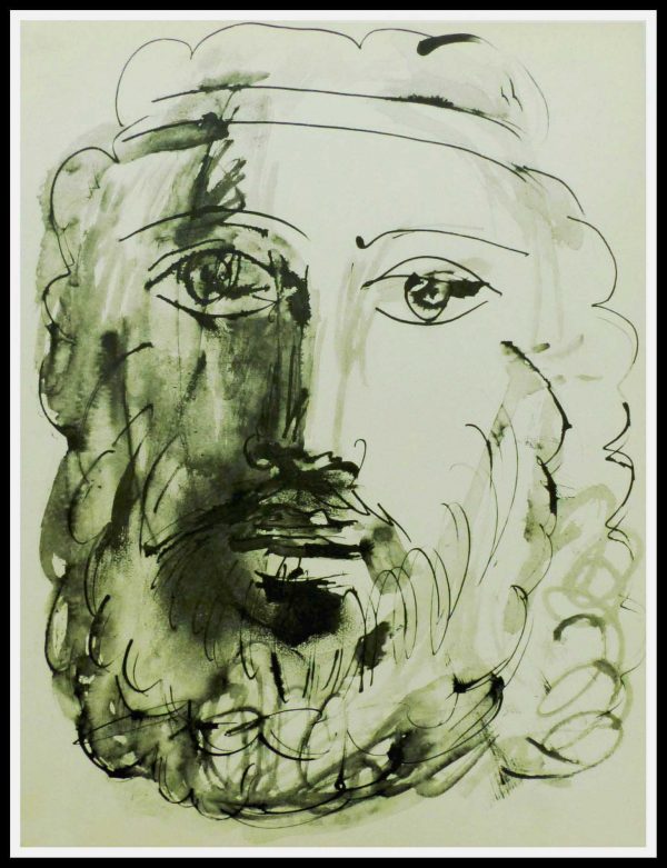 (alt="Pablo PICASSO 37 x 28 cm condition A+ 40 dessins de Picasso BUFFON Planche 39 Visage d'homme au bandeau 1957")