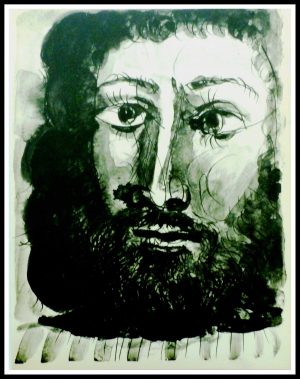 visage d homme barbu à épaisse chevelure - BUFFON 1957 - Pablo PICASSO