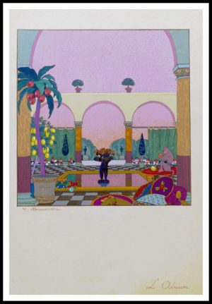 pochoir original Les jardins Précieux l atrium collection Pierre Corrard chez Meynial 48 x 32cm 1919 papier japon shidruroko numéroté 26 sur 300