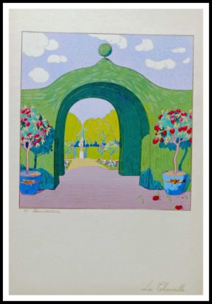 pochoir original Les jardins Précieux la charmille collection Pierre Corrard chez Meynial 48 x 32cm 1919 papier japon shidruroko numéroté 26 sur 300