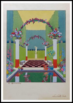 pochoir original Les jardins Précieux la dalle verte collection Pierre Corrard chez Meynial 48 x 32cm 1919 papier japon shidruroko numéroté 26 sur 300