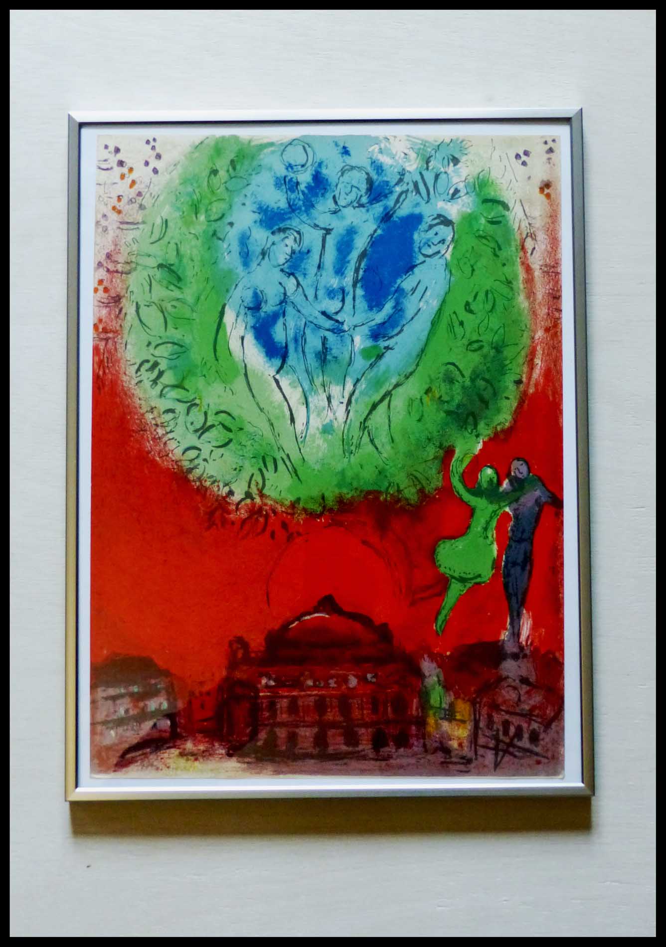 alt=("Marc CHAGALL, Opéra Garnier, DLM 1954, Paris fantastique, printed by Mourlot, original lithograph")