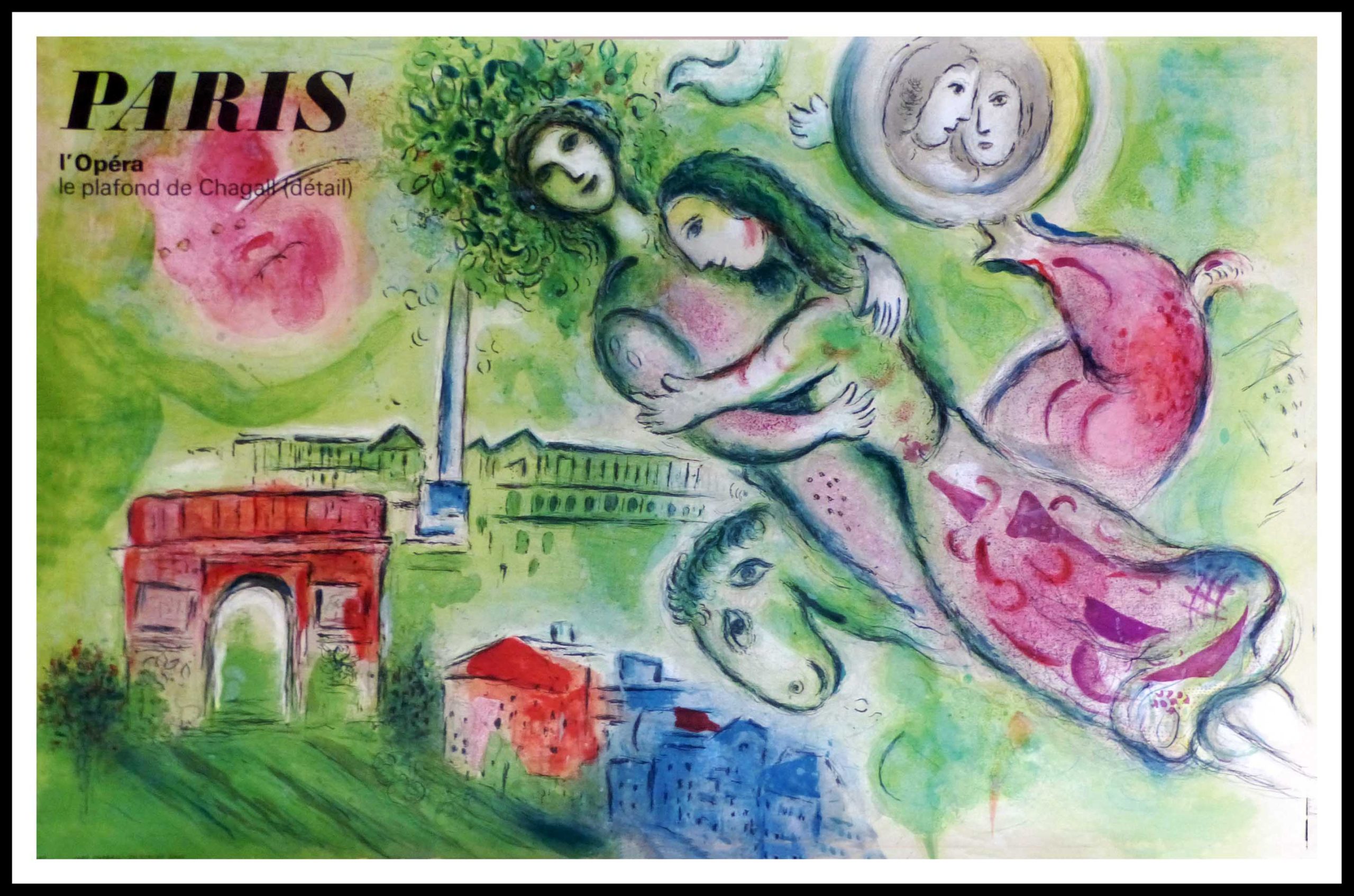 PARIS l'Opéra le plafond de Chagall 101 x 65 cm condition A+ 1964 Imprimé par Mourlot 5000 copies