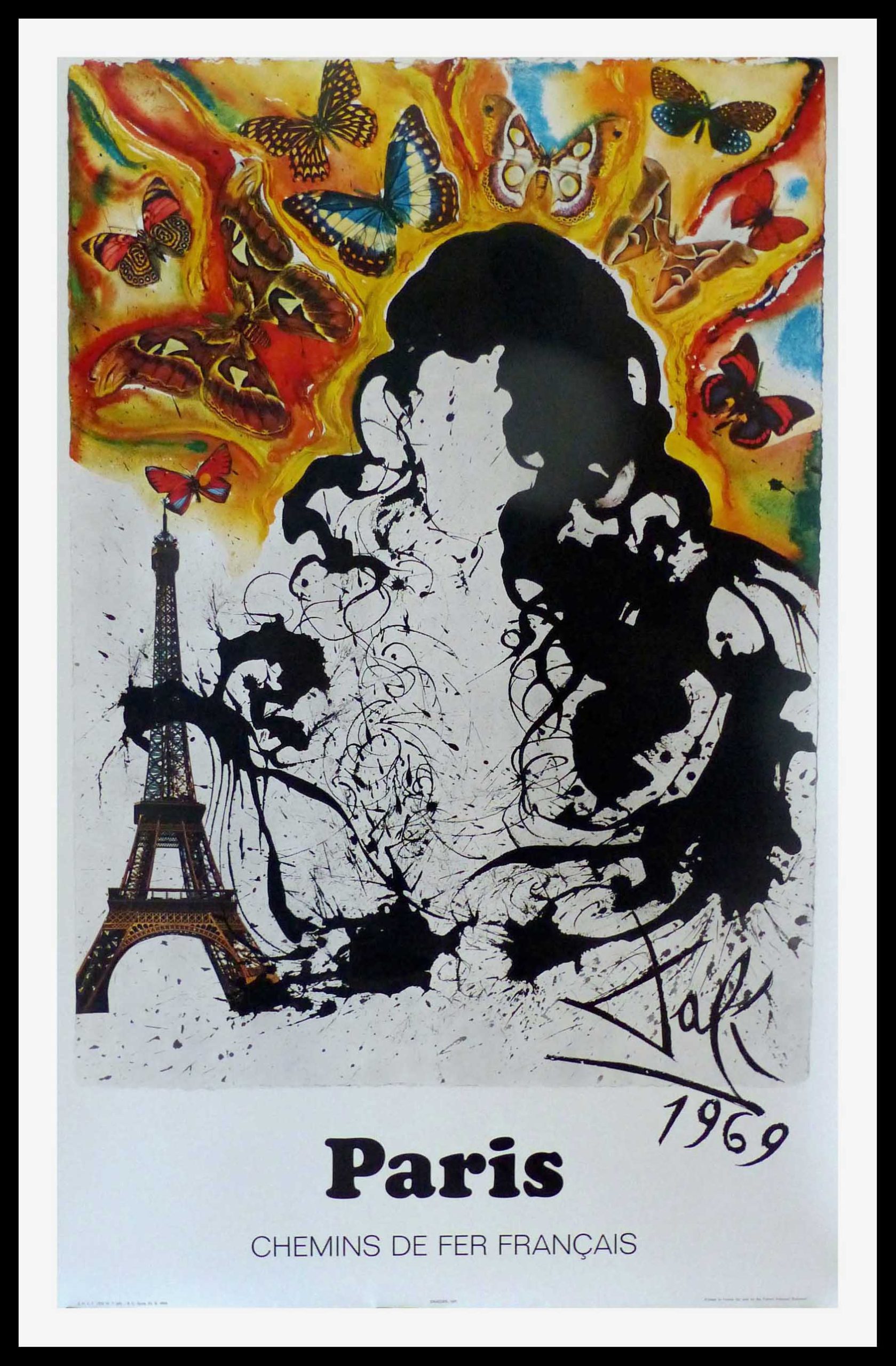 CHEMIN DE FER FRANCAIS PARIS 100 x 62 cm condition A+ DALI 1969 Imprimerie Draeger