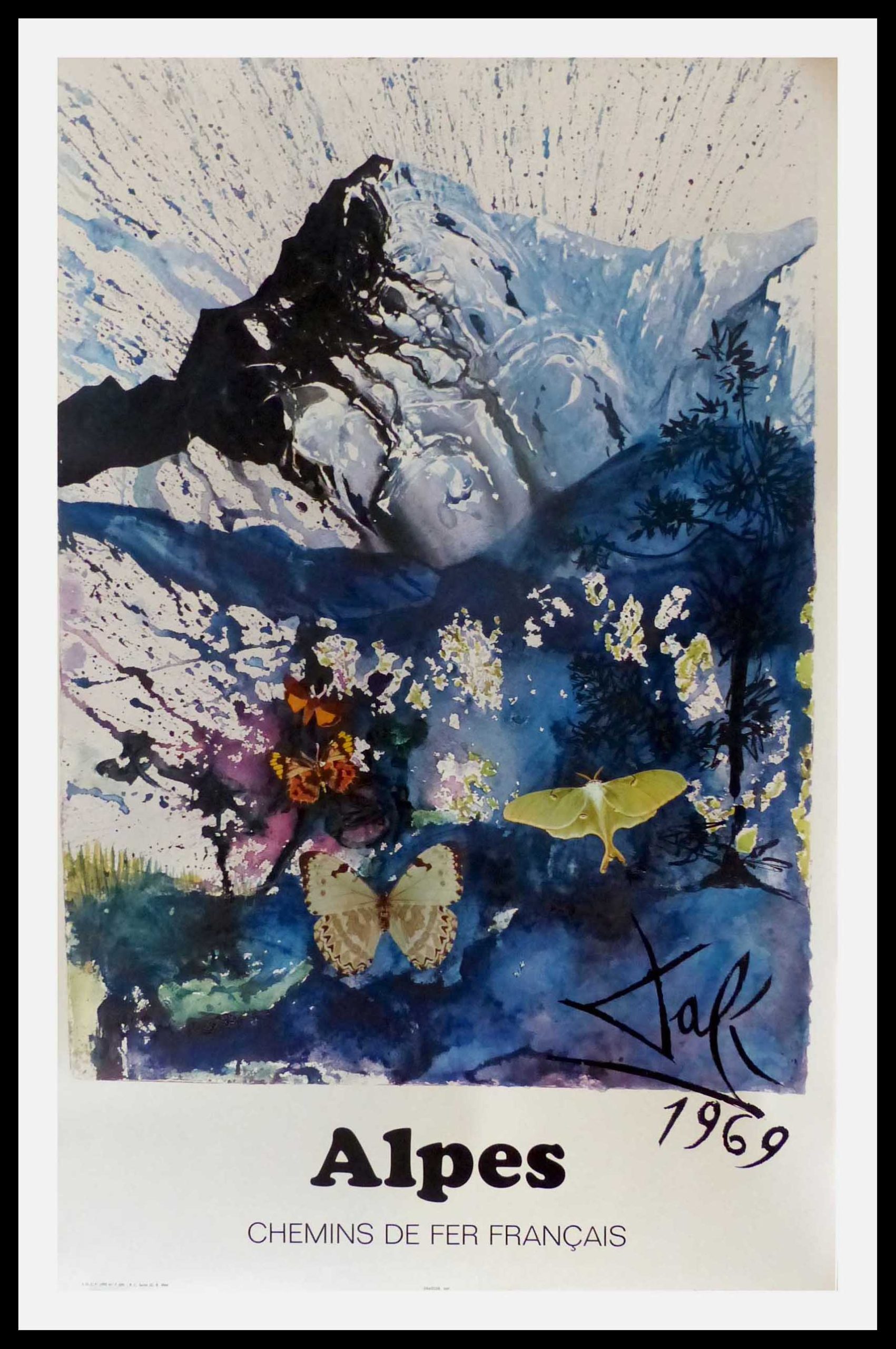 CHEMINS DE FER FRANCAIS ALPES 100 x 62 cm condition A+ DALI 1969 Imprimerie DRAEGER