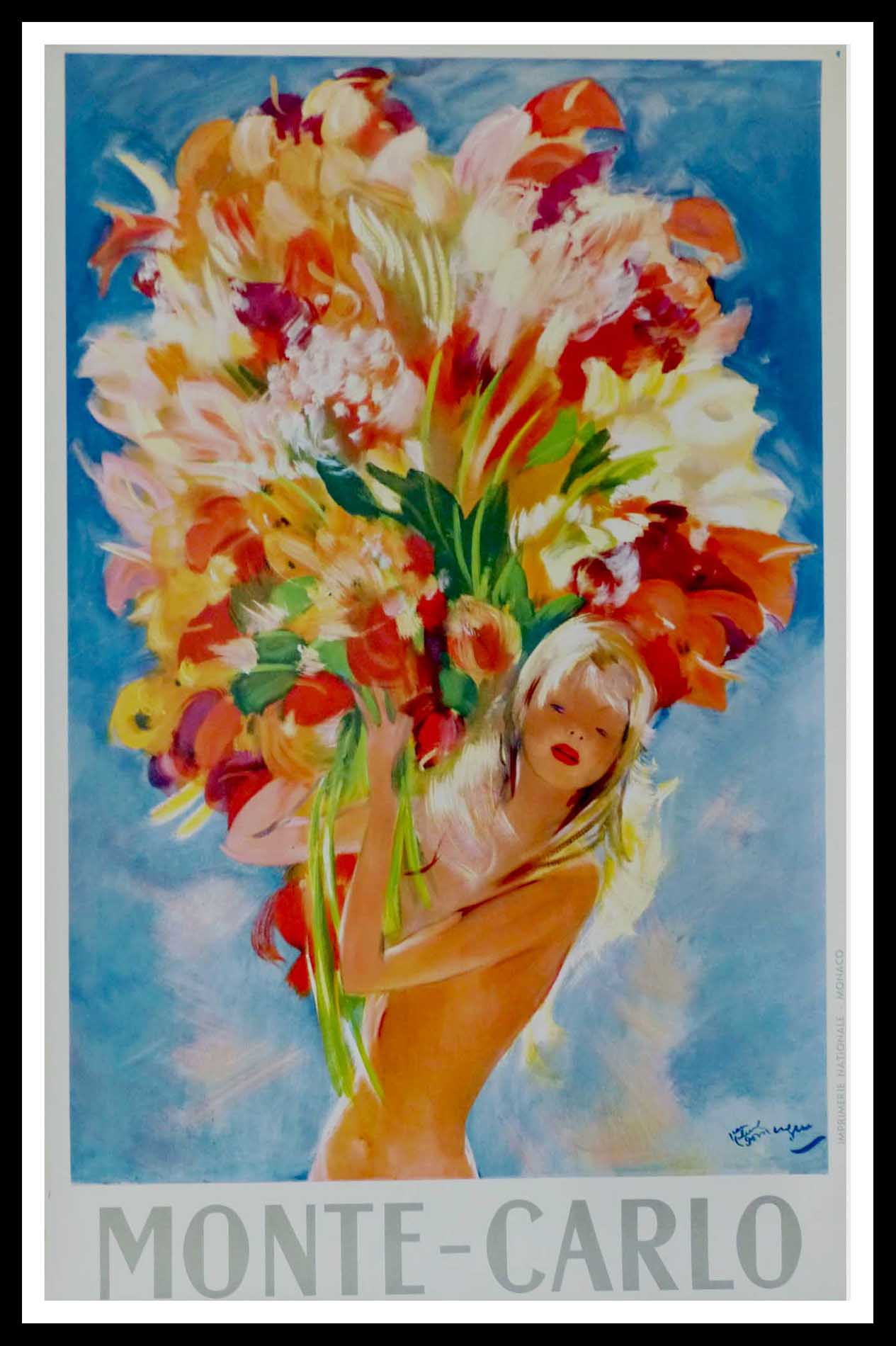 MONTE CARLO LE BOUQUET DE FLEURS 98 x 63 cm Jean Gabriel Domergue condition A+ 1949