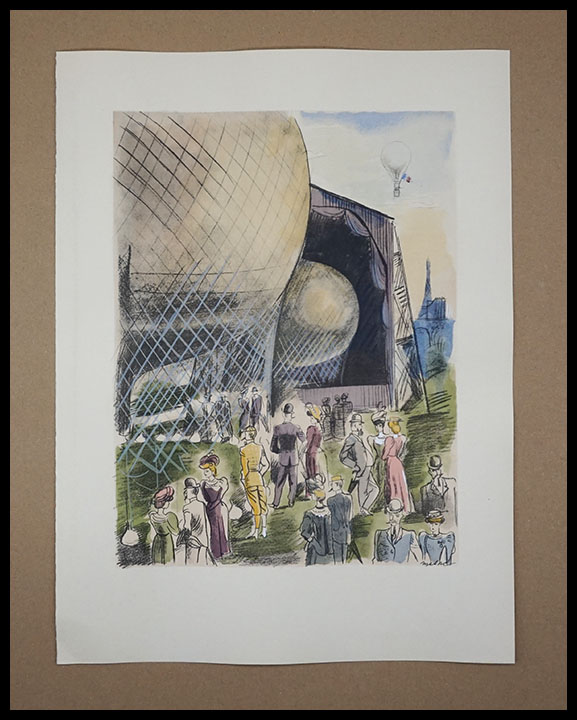 Milivoj Uzelac lithographie originale, Ballade en Mongolfière