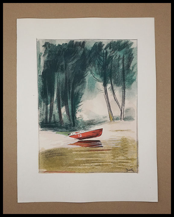 Milivoj Uzelac lithographie originale, Bateau, le Hors Bord