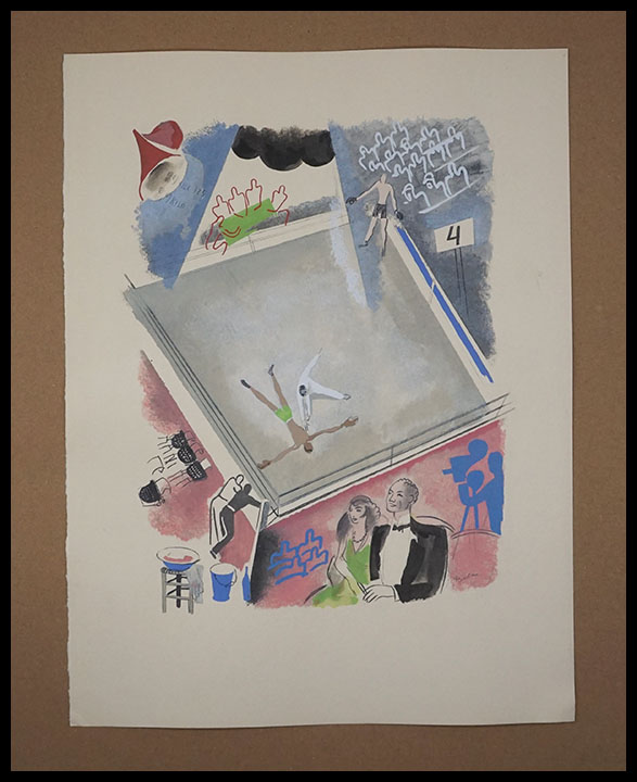 Milivoj Uzelac lithographie originale, Boxe, Sur le ring, Victoire par KO