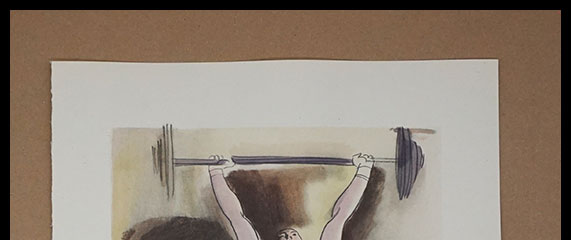 Milivoj Uzelac lithographie originale, Haltérophilie, Les poids et les haltères_01