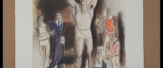 Milivoj Uzelac lithographie originale, Haltérophilie, Les poids et les haltères_02