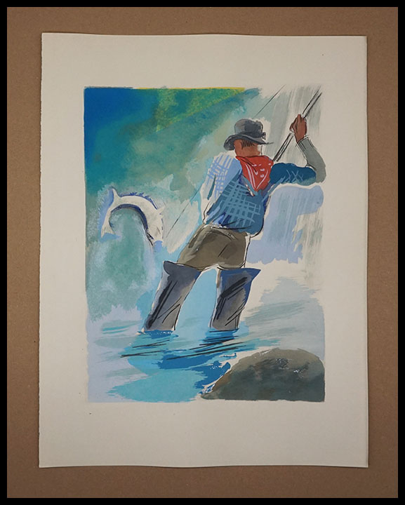 Milivoj Uzelac lithographie originale, La pêche sportive