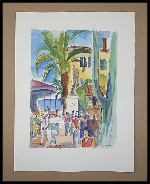 Milivoj Uzelac lithographie originale, La pétanque
