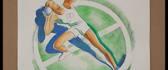 Milivoj Uzelac lithographie originale, Lancer de poids olympique_02