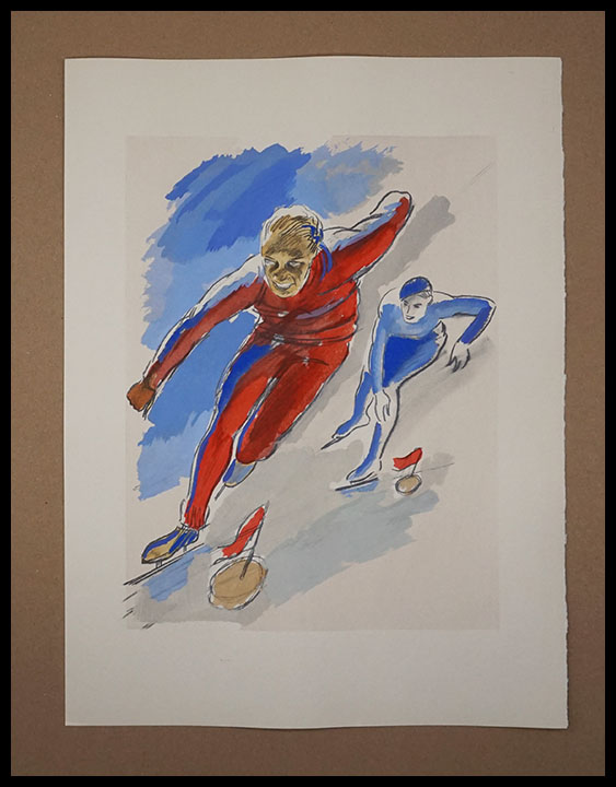 Milivoj Uzelac lithographie originale, Patinage, Patins à glace