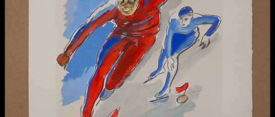 Milivoj Uzelac lithographie originale, Patinage, Patins à glace_02