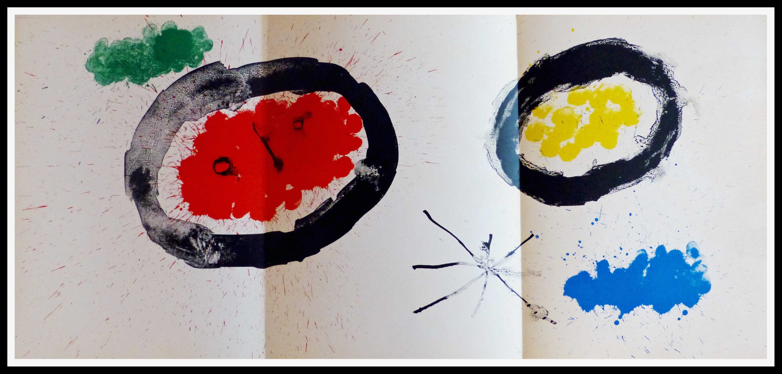 Lithographie composition Joan miro 83 x 38 cm condition A+ 2 Pli au milieu comme édité Imprimerie ARTE 1961